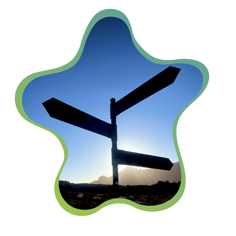 Wegweiser im Sonnenaufgang als Symbol für neue Wege im Teambuilding in Nürnberg.